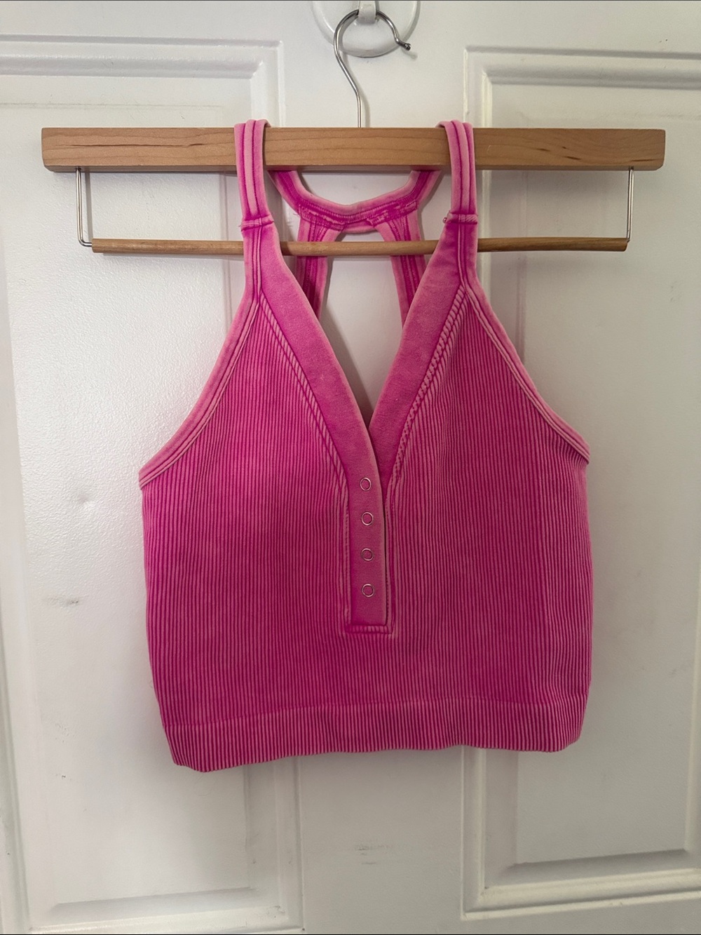 Racerback Ribbed Tank Top in Bright Pink - Women's